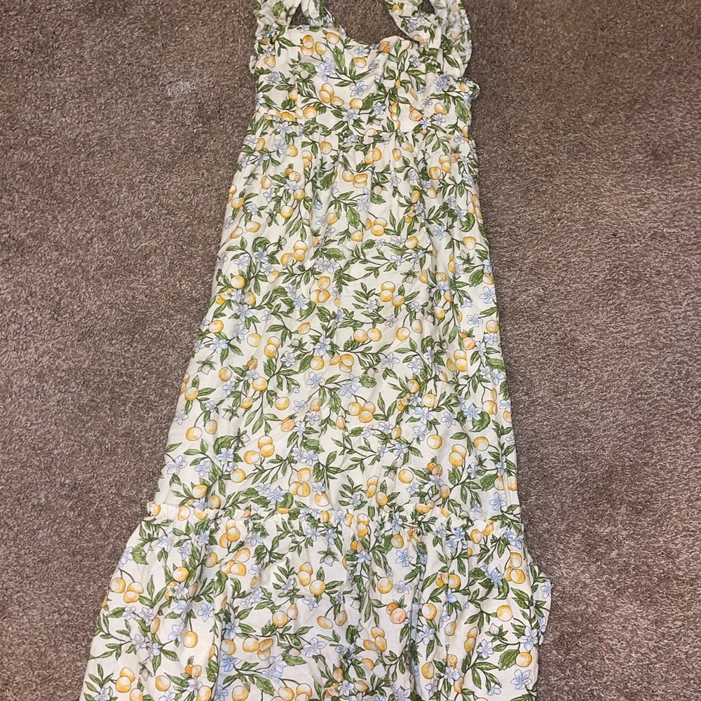 Blu Pepper Citrus Floral Ruffle Maxi Dress - Green and Yellow Floral
